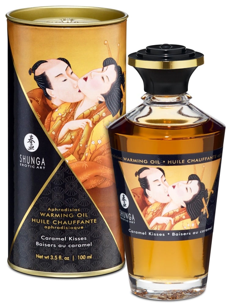 Shunga Aphrodisiac Warming Oil - Blazing Cherry (100ml) Caramel Kisses (100 ml)