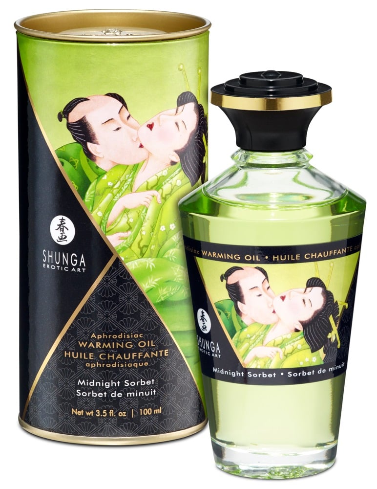 Shunga Aphrodisiac Warming Oil - Blazing Cherry (100ml) Midnight Sorbet (100 ml)