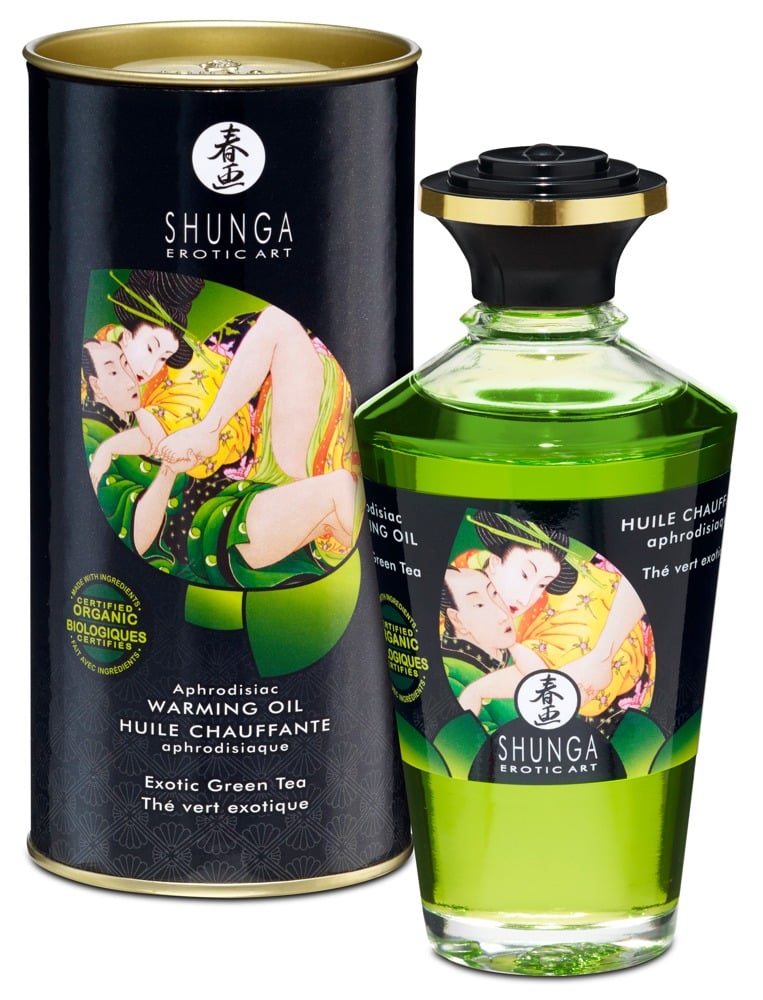 Shunga Aphrodisiac Warming Oil - Blazing Cherry (100ml) Exotic Green Tea (100 ml)