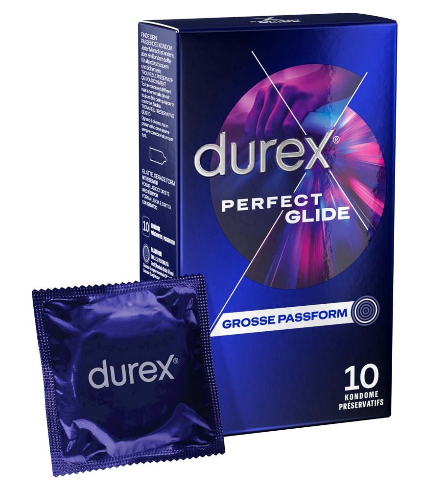 Durex Perfect Glide - Extra sichere, dickere Kondome mit viel Gleitgel (10 Stück)