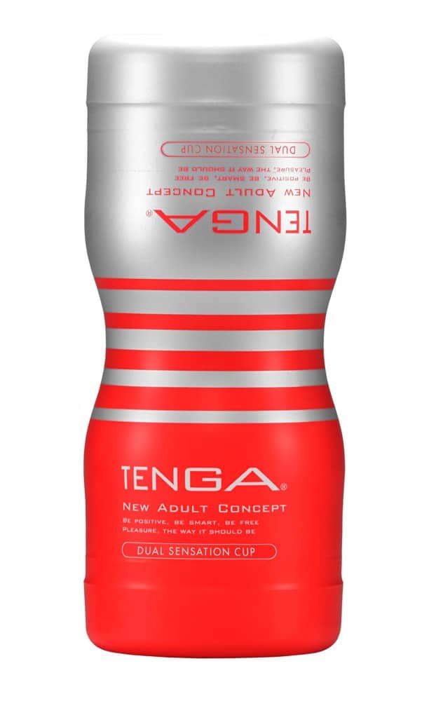 TENGA Dual Sensation Cup - Einweg-Masturbator mit 2 Öffnungen Rot/Silber