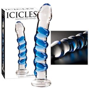 Icicles Glasdildo mit Reizspirale Transparent/Blau