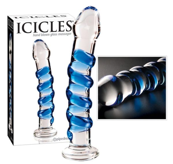 Icicles Glasdildo mit Reizspirale Transparent/Blau