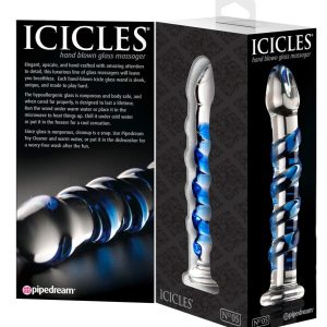 Icicles Glasdildo mit Reizspirale Transparent/Blau