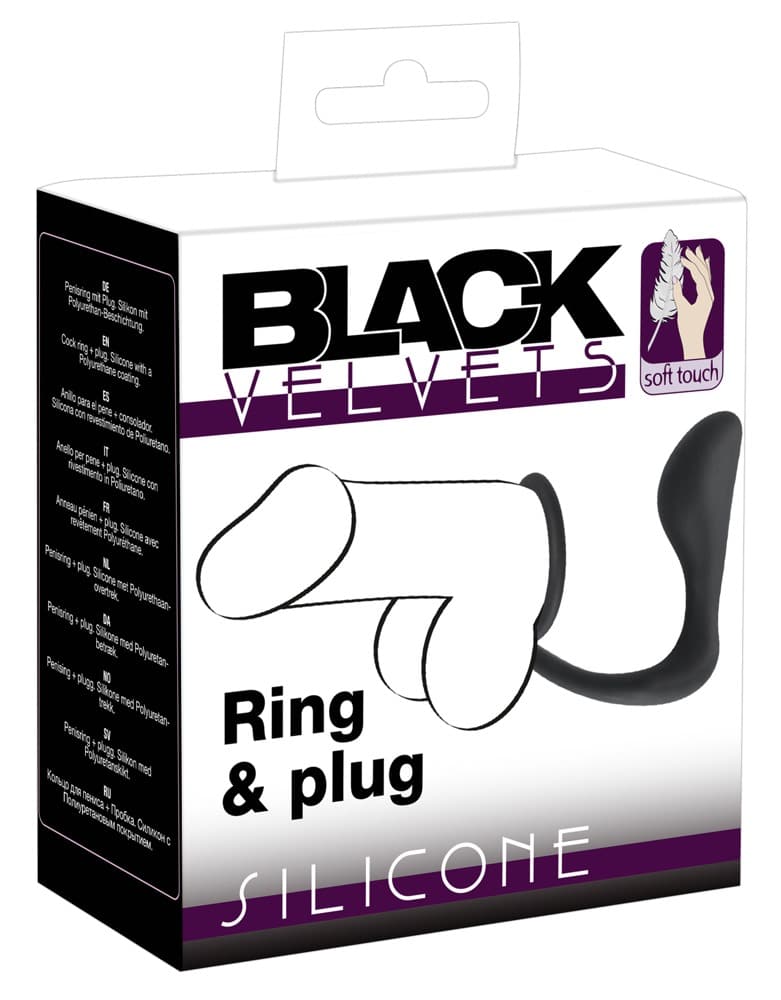 Black Velvets Ring + Plug - Penis-/Hodenring mit Analplug