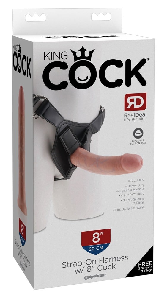 King Cock Strap-On 8Zoll - Verstellbarer Harness mit herausnehmbarem Dildo Hautfarben hell/Schwarz