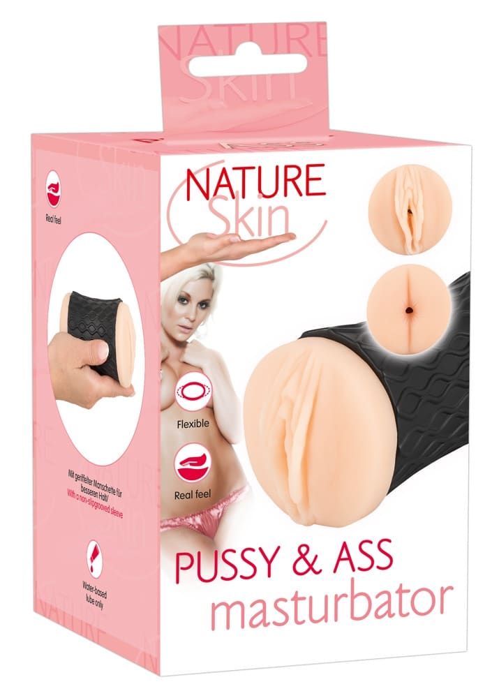 Nature Skin Double Pleasure - Masturbator mit Vagina und Anusöffnung Hautfarben hell/Schwarz