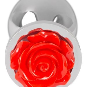 You2Toys Rose Analplug - Glatt, konisch, mit Rosenblüte Silber/Rot