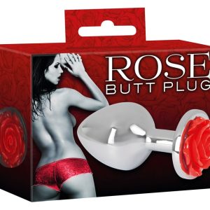 You2Toys Rose Analplug - Glatt, konisch, mit Rosenblüte Silber/Rot