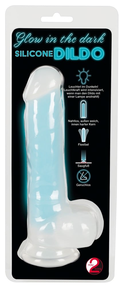 You2Toys Glow in the Dark Dildo - Naturdildo mit Saugfuß Milchig, Türkis