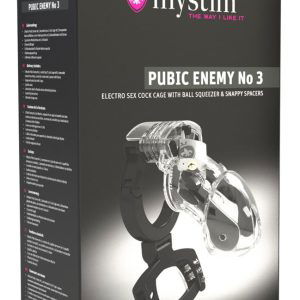 Mystim Pubic Enemy No 3 - Peniskäfig mit E-Stim und Hodenquetsche Transparent/Schwarz