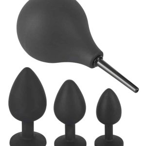 Black Velvets Anal Kit - Analdusche & 3 Plugs mit Schmucksteinen