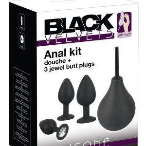 Black Velvets Anal Kit - Analdusche & 3 Plugs mit Schmucksteinen