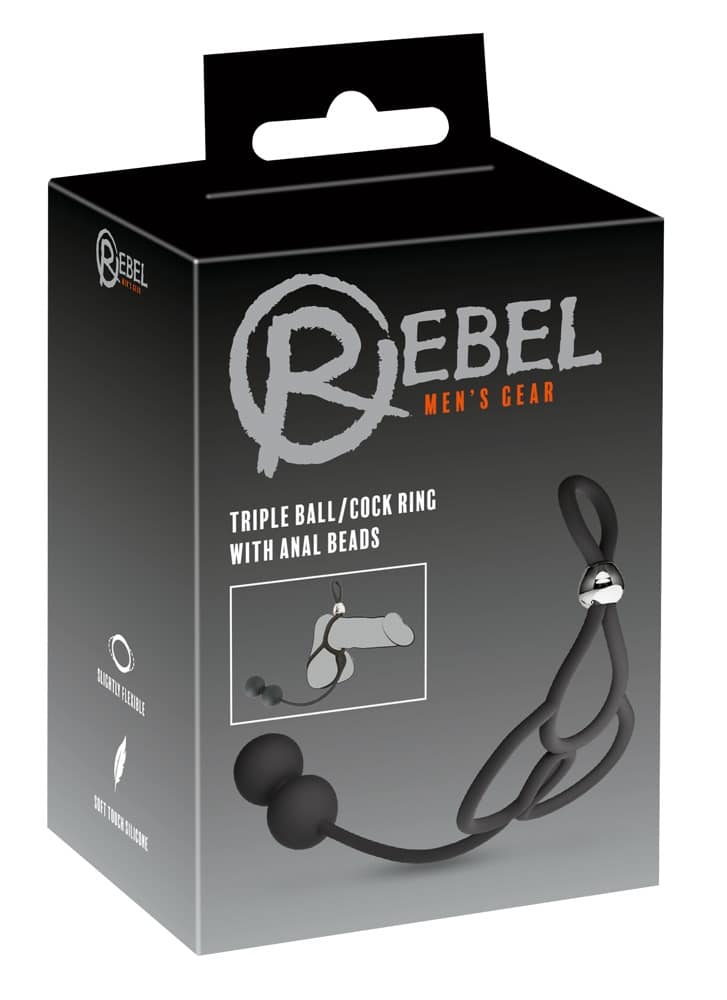 Rebel Triple Ball/Cock Ring mit Analkugeln - Silikon