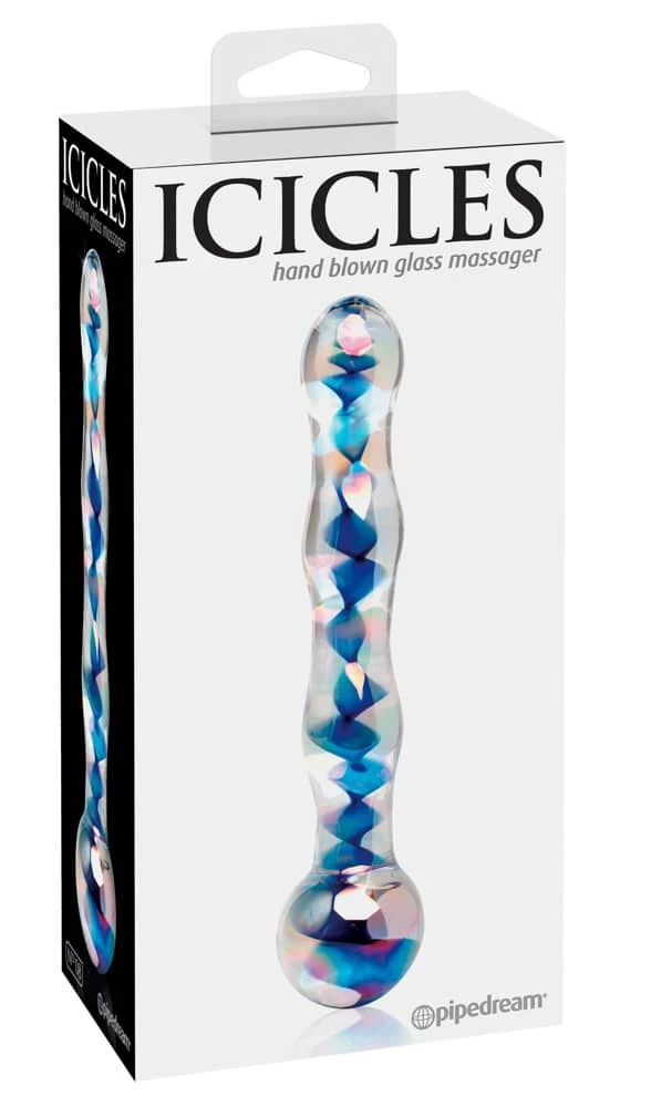 Icicles Glasdildo - Heiß oder kalt ein Genuss! Transparent/Blau