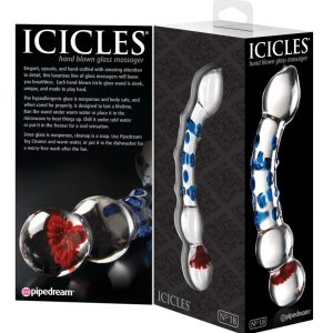 Icicles Massagestab - Heiß & Kaltspiel, handgefertigter Glasdildo Transparent/Blau