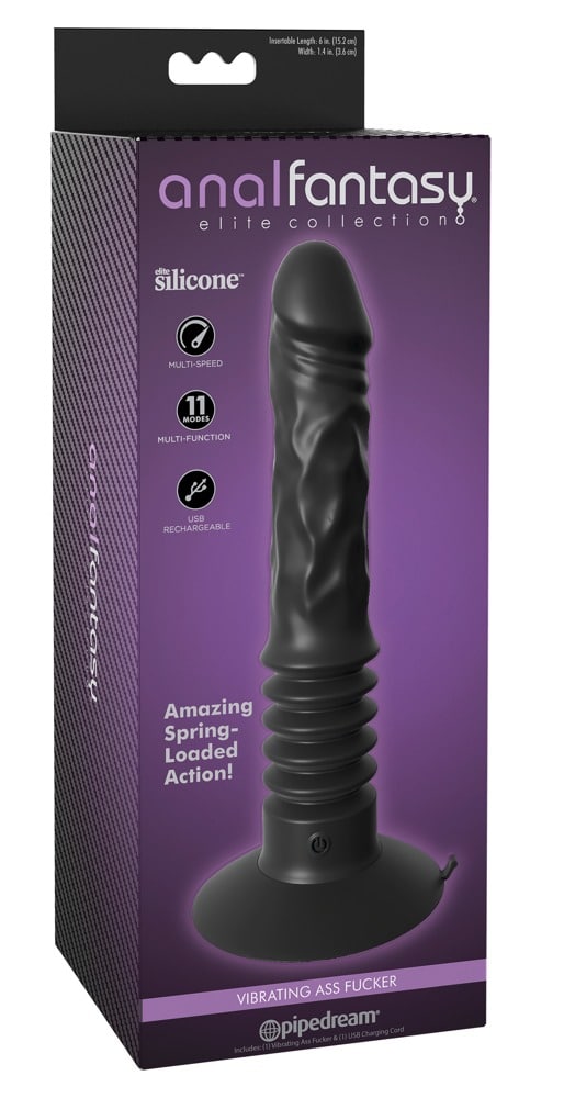 Anal Fantasy Elite - Stoßvibrator mit 11 Modi, Saugfuß, Elite Silikon Schwarz