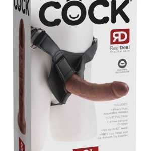 King Cock Strap-On 8Zoll - Verstellbarer Harness mit herausnehmbarem Dildo Hautfarben dunkel/Schwarz