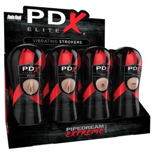 PDX Elite Vibrating Stroker - 12 Vibro-Masturbatoren im Display Hautfarben hell/Schwarz