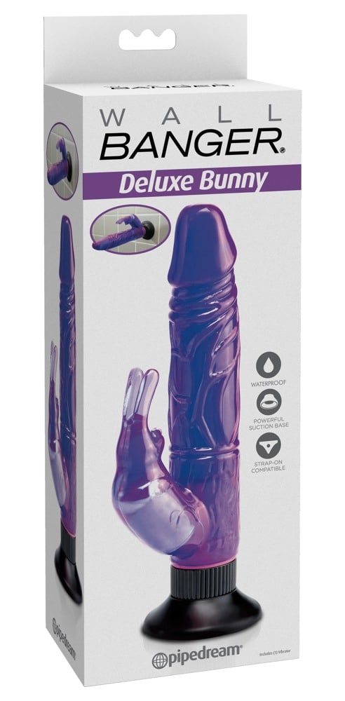 Wall Banger Deluxe Bunny Purpl - Rabbitvibrator mit Multispeed-Vibration, Saugfuß, Strap-on-kompatibel Lila/Schwarz