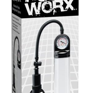 Pump Worx Accu-Meter Power Pump - Transparente Penispumpe mit Manometer Transparent/Schwarz