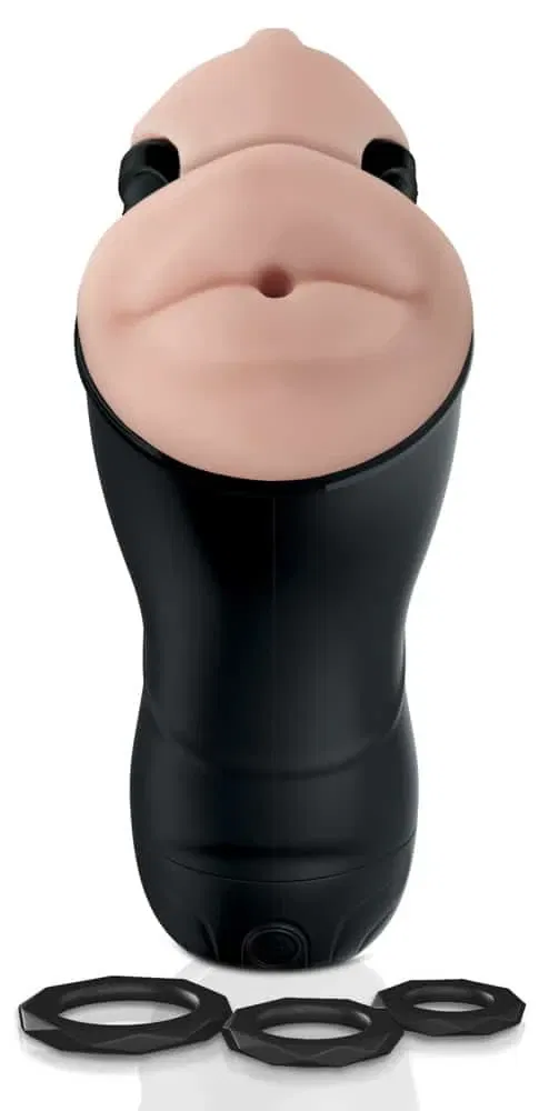 PDX Elite Double Penetration V - Masturbator mit Vibration & Saugfunktion Hautfarben hell/Schwarz PDX Elite Double Penetration V - Masturbator mit Vibration & Saugfunktion Hautfarben hell/Schwarz