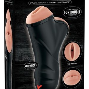 PDX Elite Double Penetration V - Masturbator mit Vibration & Saugfunktion Hautfarben hell/Schwarz