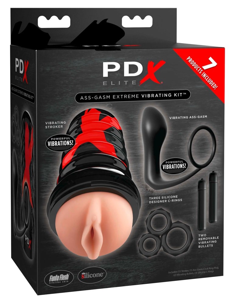 PDX Elite Ass-gasm Vibrating K - 7-teiliges Toy-Set für Männer Schwarz/Hautfarben hell