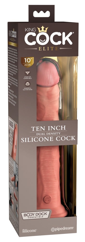 King Cock Elite Dildo 10" - Dual Density, lebensechte Penisoptik, Saugfuß Light