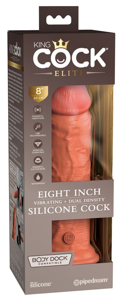 King Cock Elite Vibrating + Dual Density Naturvibrator 8" Tan