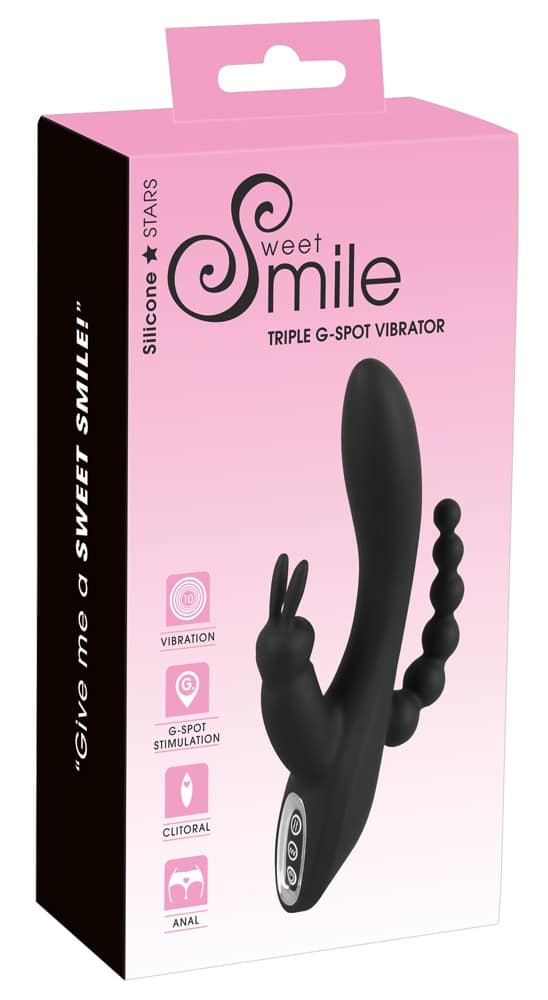 Sweet Smile Triple G-Spot Vibr - Vibrator mit Klitoris- und Anus-Stimulator Schwarz/Silber