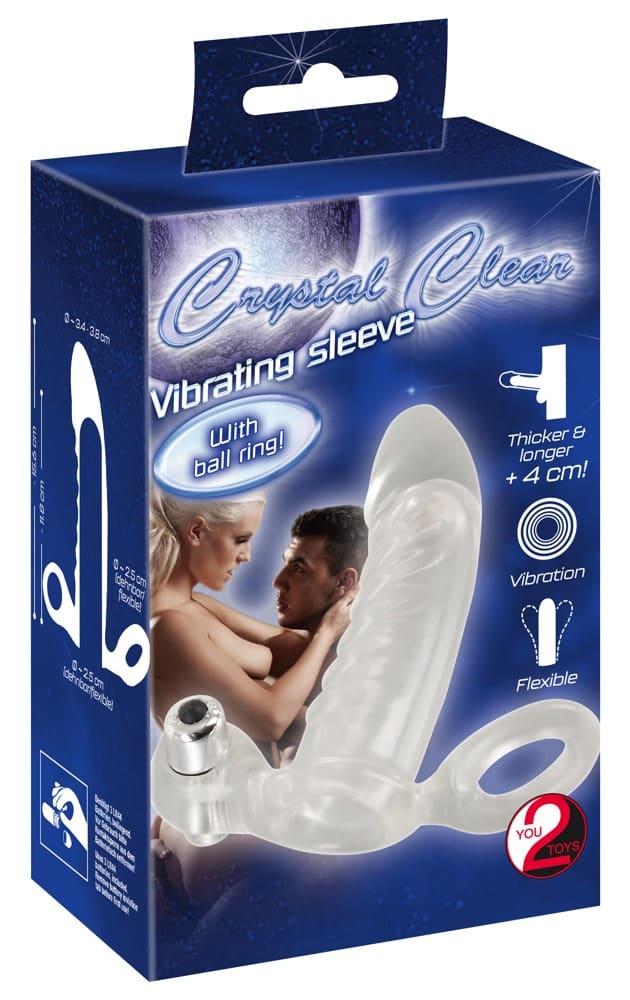 Crystal Clear Vibrating Sleeve - Penishülle mit Hodenring und Vibration