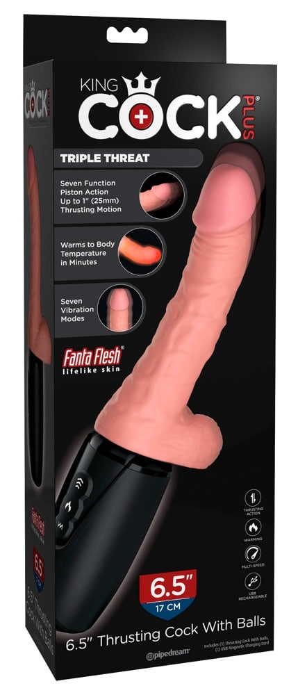 King Cock Plus Stoßvibrator mit Wärmefunktion Hautfarben hell/Schwarz