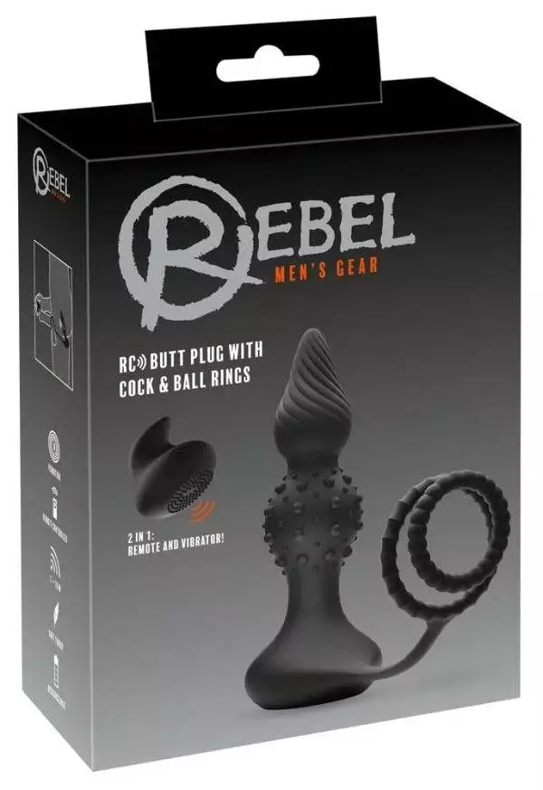 05523990000_verp Rebel RC Vibro-Analplug mit Penis-/Hodenring, 10 Vibrationsmodi Schwarz/Gold