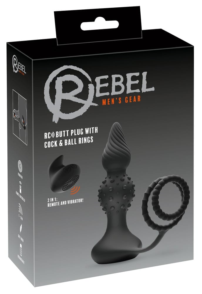 Rebel RC Vibro-Analplug mit Penis-/Hodenring, 10 Vibrationsmodi Schwarz/Gold