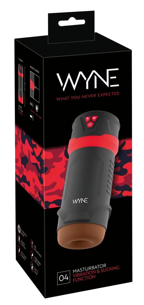 WYNE Masturbator 04 - Handlicher Penisstimulator mit Saug- und Vibrationsmodi Schwarz/Rot