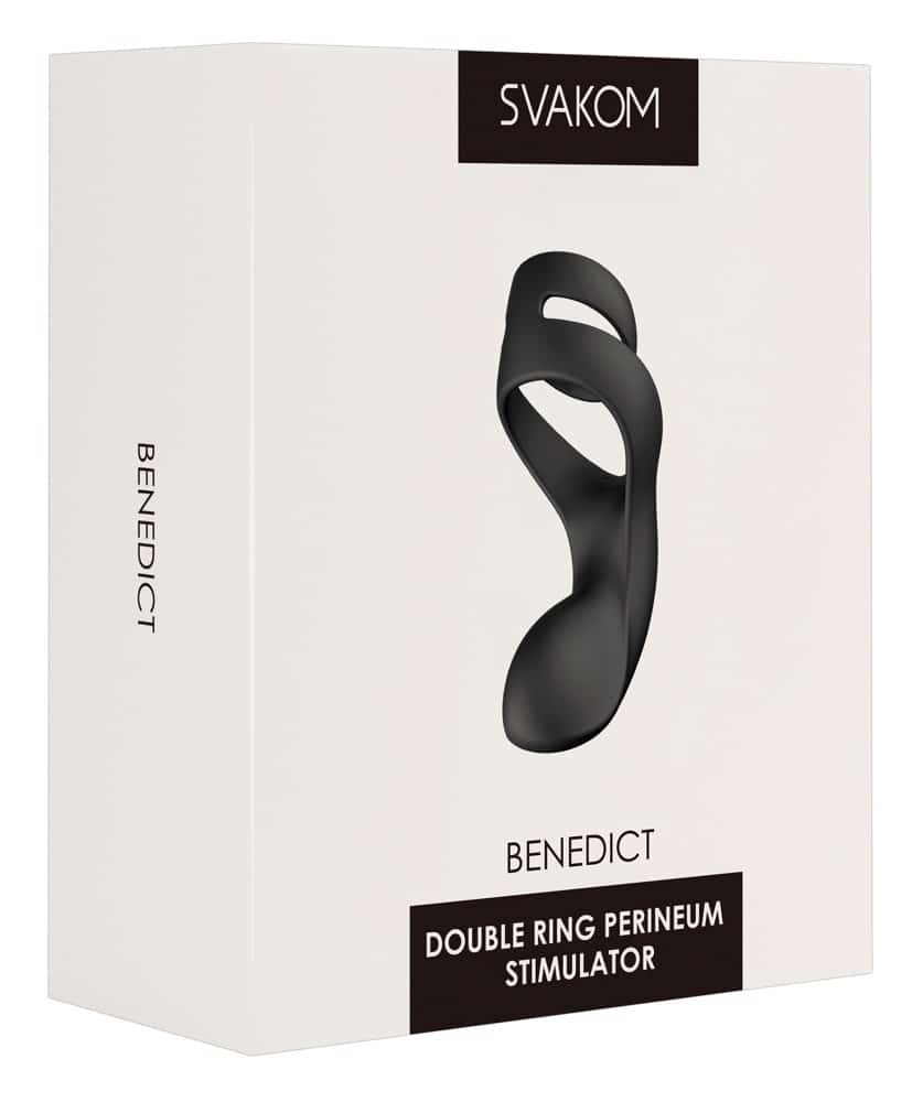 SVAKOM Benedict - Penis-/Hodenring mit Perineum-Vibrator Schwarz/Silber