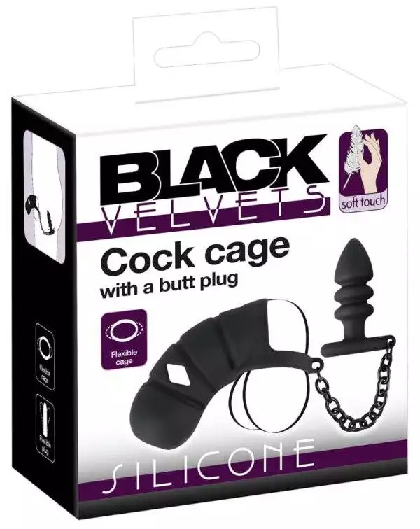 05563000000_verp Black Velvets Cock Cage mit Hodenring und Analplug