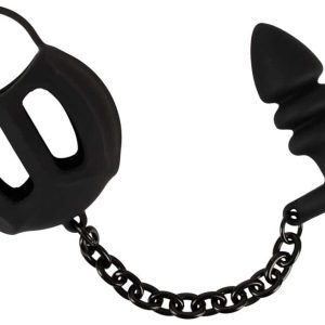 Black Velvets Ball cage with butt plug - Penisring, Hodenkäfig und Analplug aus Silikon