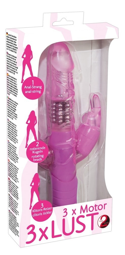 You2Toys Perlenvibrator - 3 Motoren, Klitorisverwöhner, Anusreizer rosa transparent