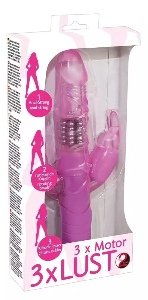 You2Toys Perlenvibrator - 3 Motoren, Klitorisverwöhner, Anusreizer rosa transparent