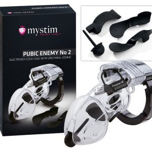 Mystim Pubic Enemy No 2 - Peniskäfig mit E-Stim Transparent/Schwarz