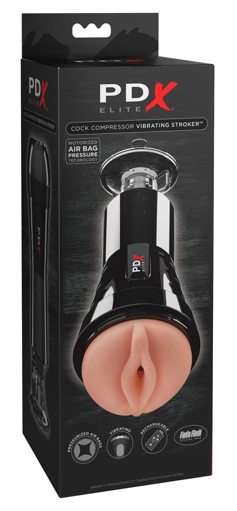 PDX Elite Cock Compressor Vibr - Masturbator mit Saugfuß Hautfarben hell/Schwarz