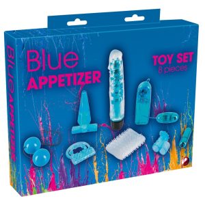 You2Toys Blue Appetizer 8-teilig - Vibrator, Vibro-Ei, Liebeskugeln, Analplug, FingerStimulator, Penisring & -manschette Blau, Transparent