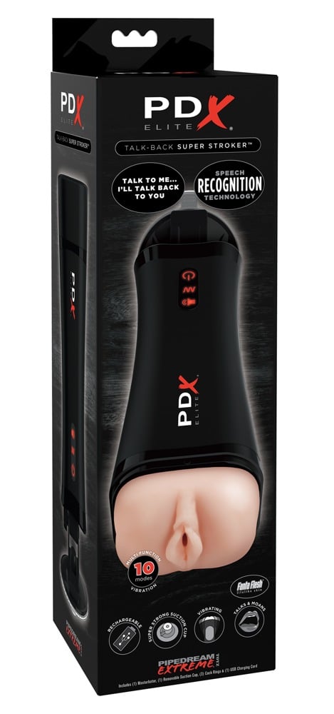 PDX Elite Dirty Talk Stroker - Interaktiver Masturbator Hautfarben hell/Schwarz