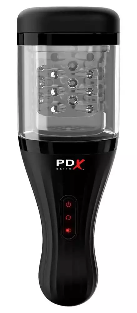 PDX Elite Sprechender Rotations-Masturbator Transparent, Schwarz