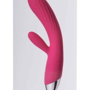 SVAKOM Angel Plum Red - Rabbitvibrator mit Wärmefunktion und Stimulationsrillen Pink/Silber