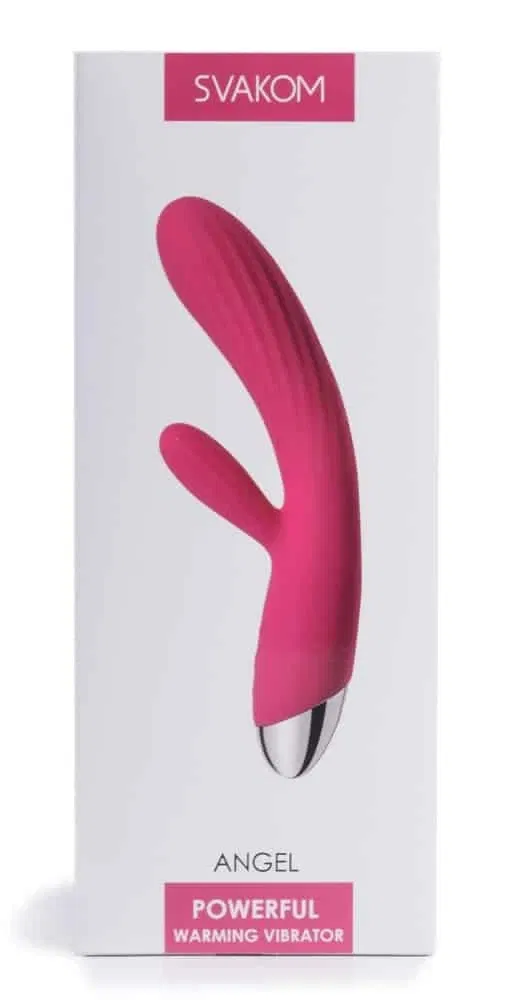 05957640000_verp SVAKOM Angel Plum Red - Rabbitvibrator mit Wärmefunktion und Stimulationsrillen Pink/Silber