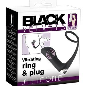 Black Velvets - Vibroplug mit Penisring und Perineumsteg Schwarz/Silber