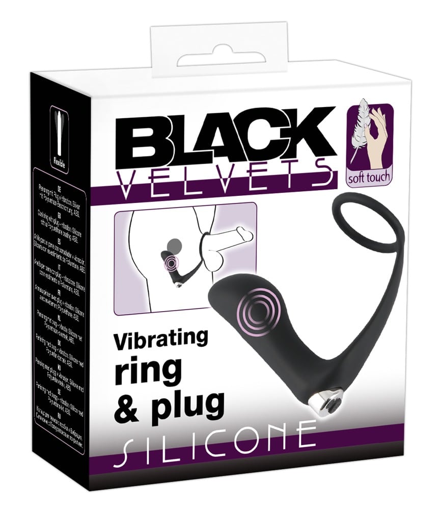 Black Velvets - Vibroplug mit Penisring und Perineumsteg Schwarz/Silber